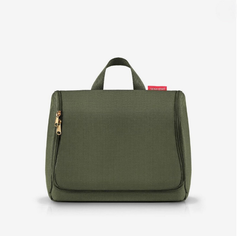 Beauty da viaggio XL verde foresta con cerniere oro, con inserti da aprire, specchio removibile e possibilità di essere appeso - il regalo ideale per viaggiatori